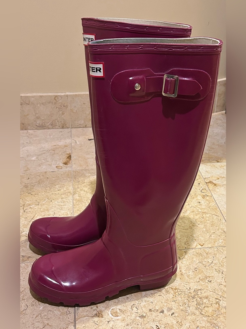 Hunter Original Tall Gloss Rain Boots Magenta Plum Purple Size US 4 / UK 3